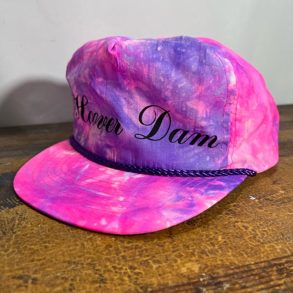 Vintage SnapBack cap Hoover Dam neon tie dye Trucker Hat - Picture 2 of 10